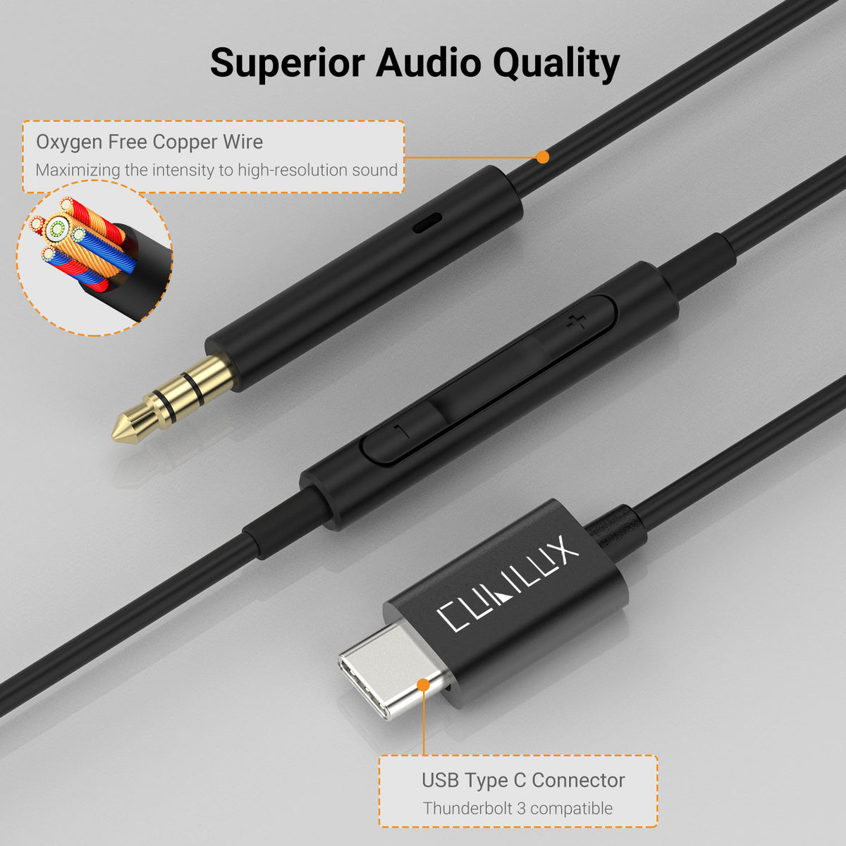 USB C to 2.5mm Headphone Cable-Black,4 FT – Cubilux