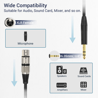 XLR Female to 6.35 TRS Jack Cable,6.5 FT